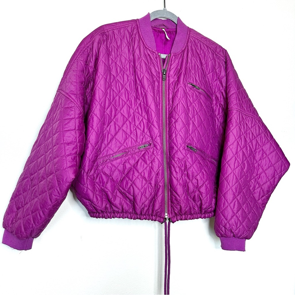 Free People Quilted Puffer Bomber Jacket in Violet Purple - Picture 2 of 7
